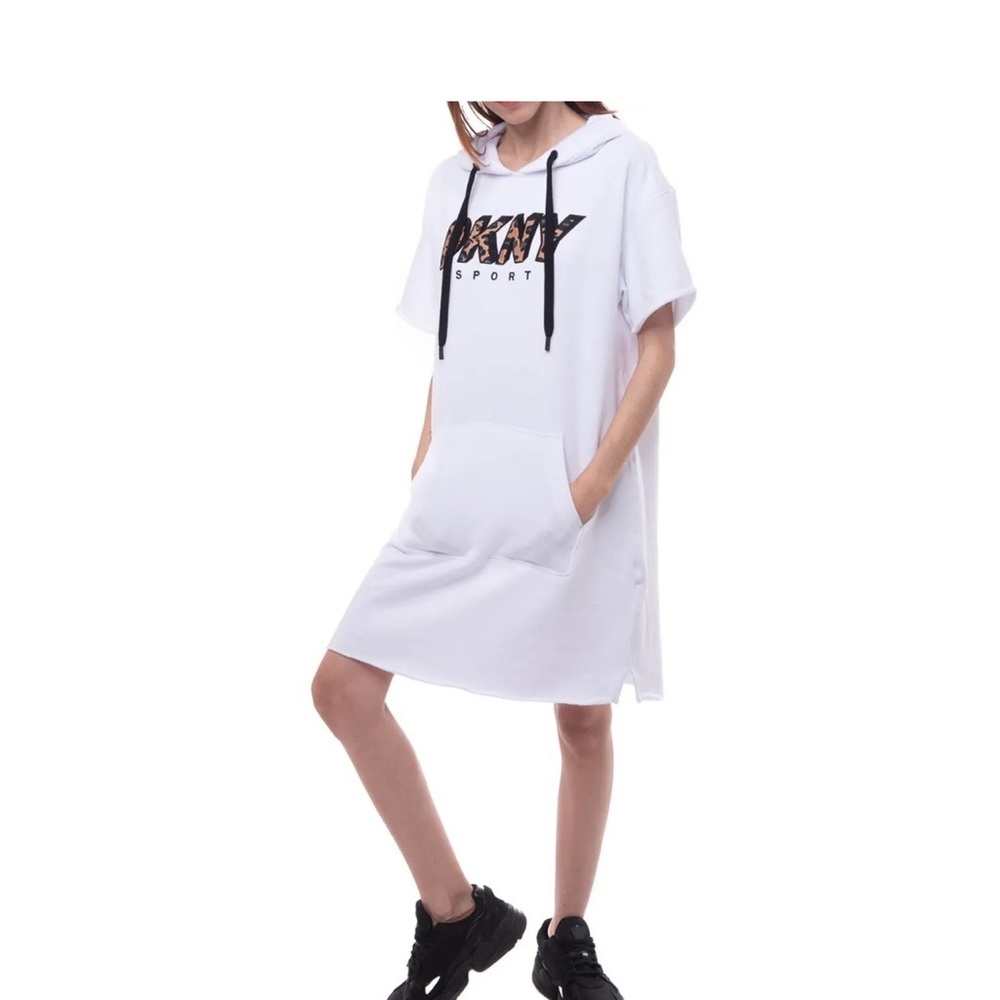 DKNY SPORT. NWT White Short Sleeves Hooded Cropped Dress size XS